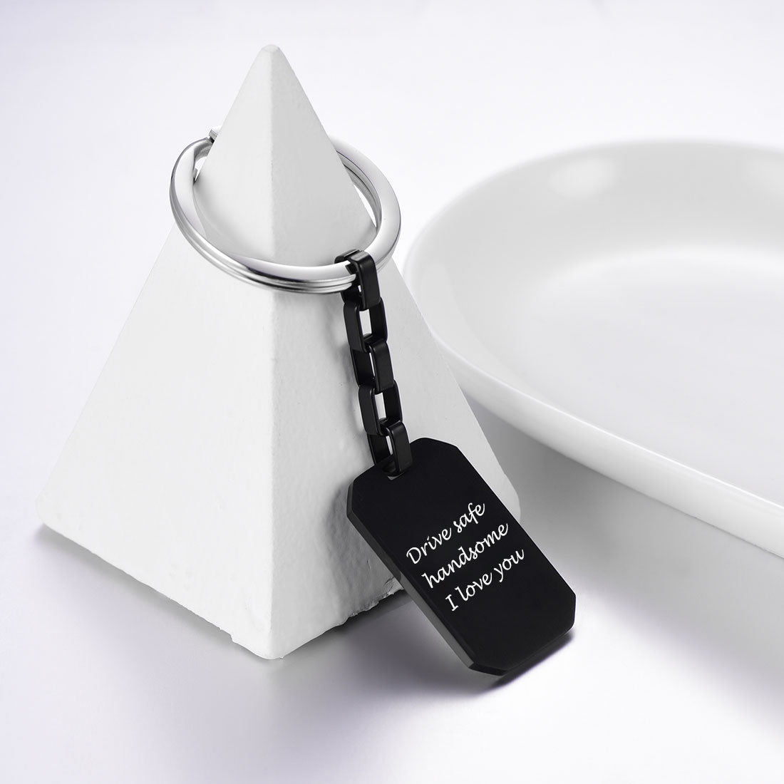 Porte-clés personnalisé gravé pour papa Noir