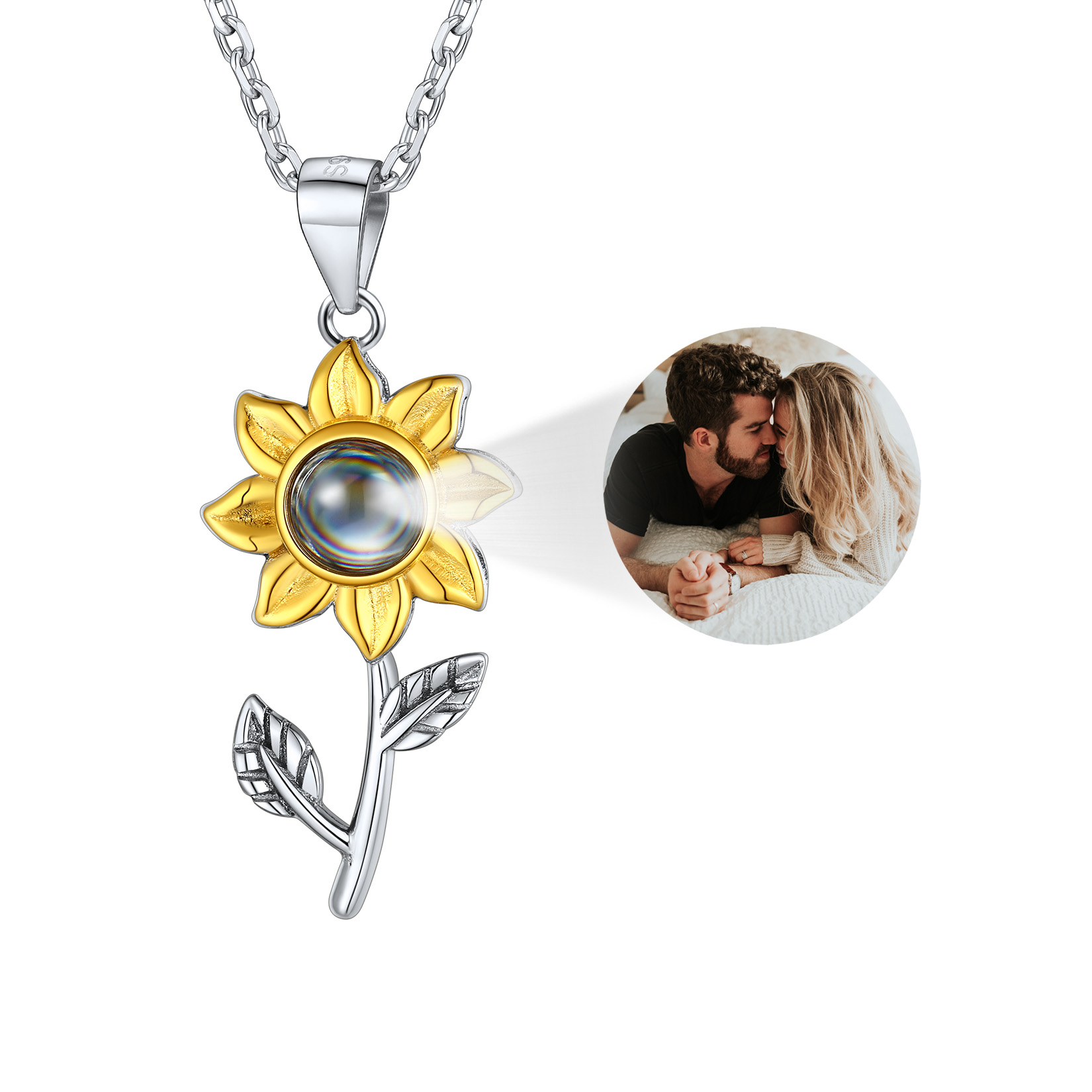 Collier Photo Projection Tournesol Personnalisé | Argent 925