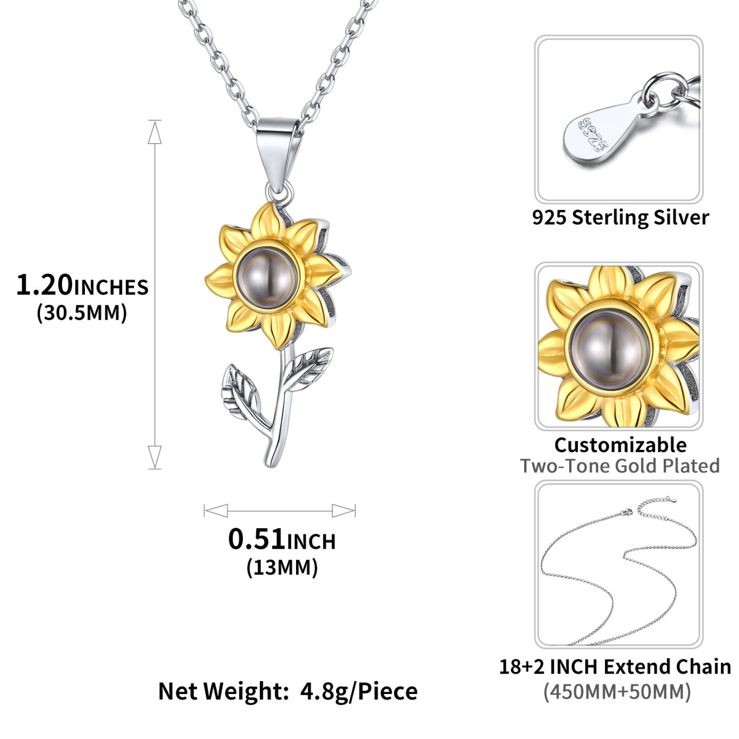 Projection 100 Langues Je t'aime Collier Photo Personnalisé taille