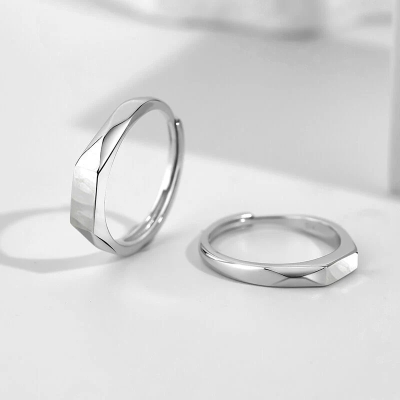 Bagues de Promesse pour Couple avec Projection Argent 925 Réglable Argenté