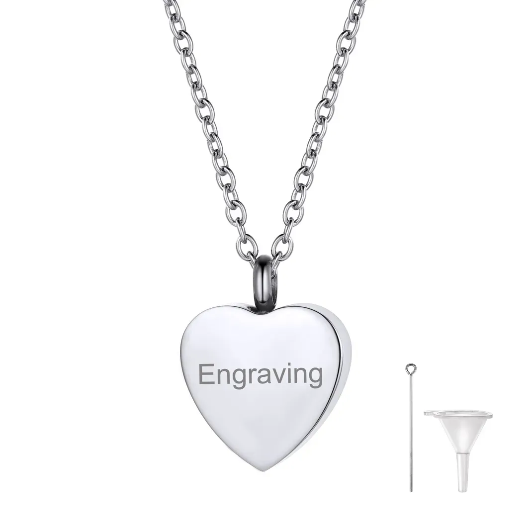 Collier de Crémation en Forme de Cœur Personnalisé avec Gravure 