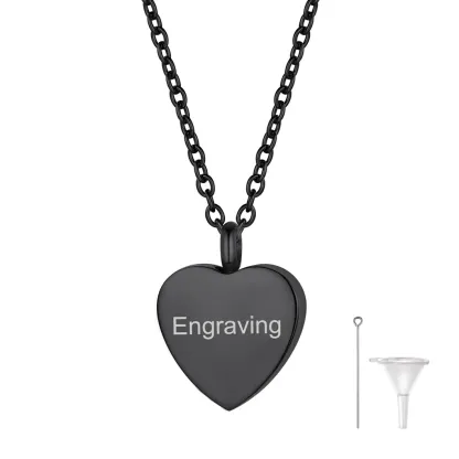 Collier de Crémation en Forme de Cœur Personnalisé avec Gravure pour Cendres Noir