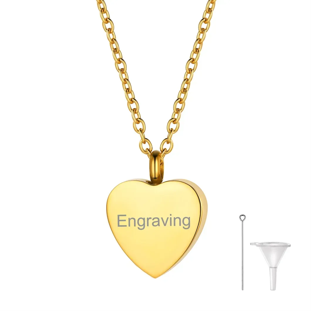 Collier de Crémation en Forme de Cœur Personnalisé avec Gravure pour Cendres Or