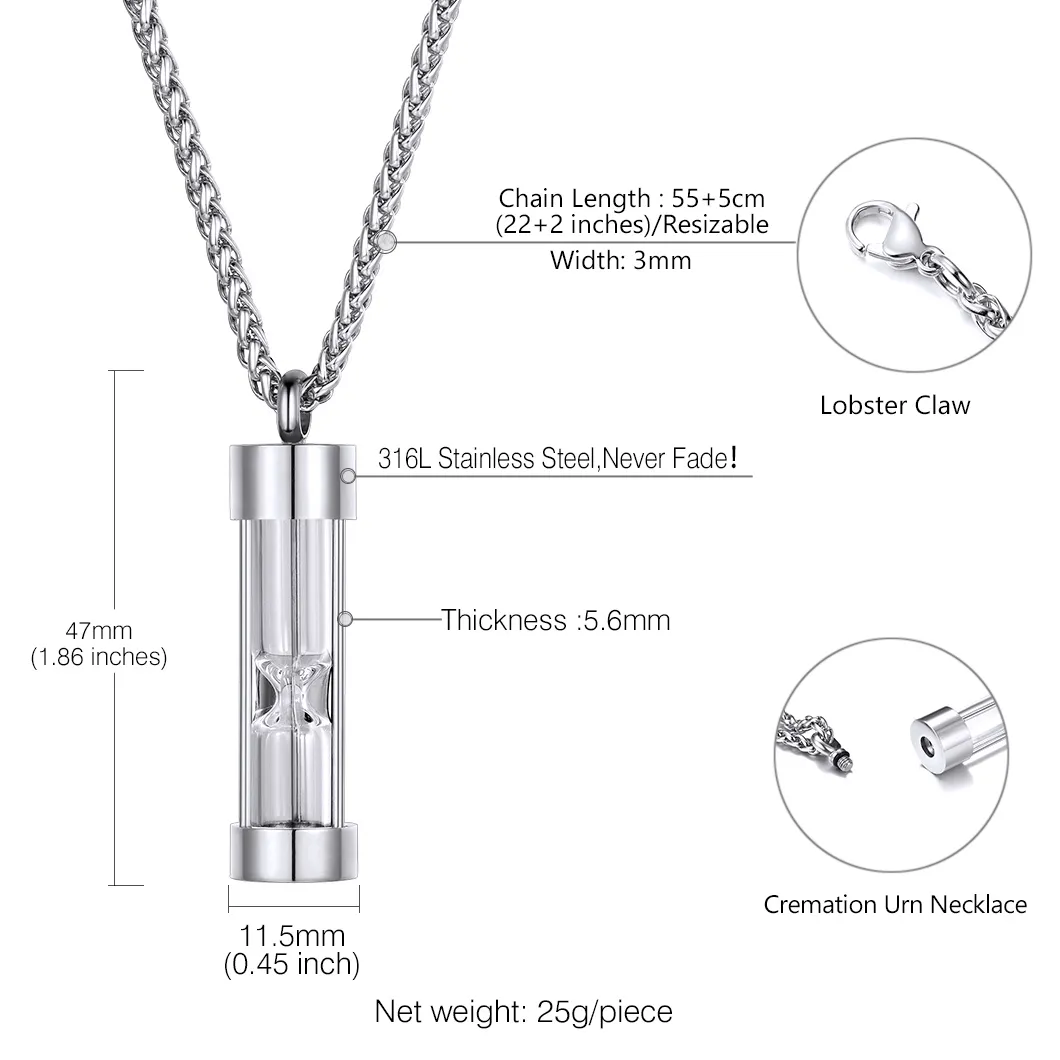 Collier Pendentif Urne pour Cendres en Acier Inoxydable  Taille