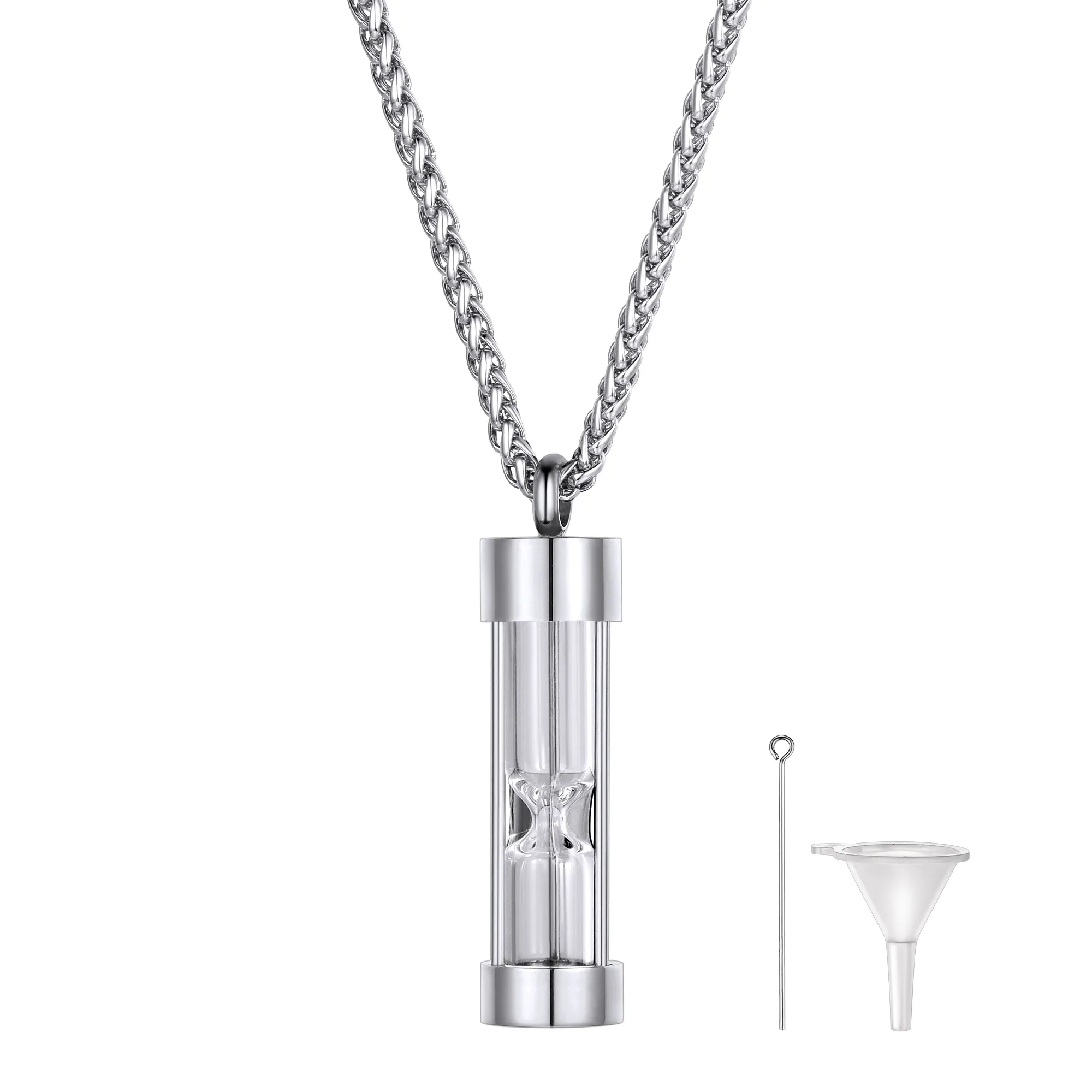 Collier Pendentif Urne pour Cendres en Acier Inoxydable  Argenté