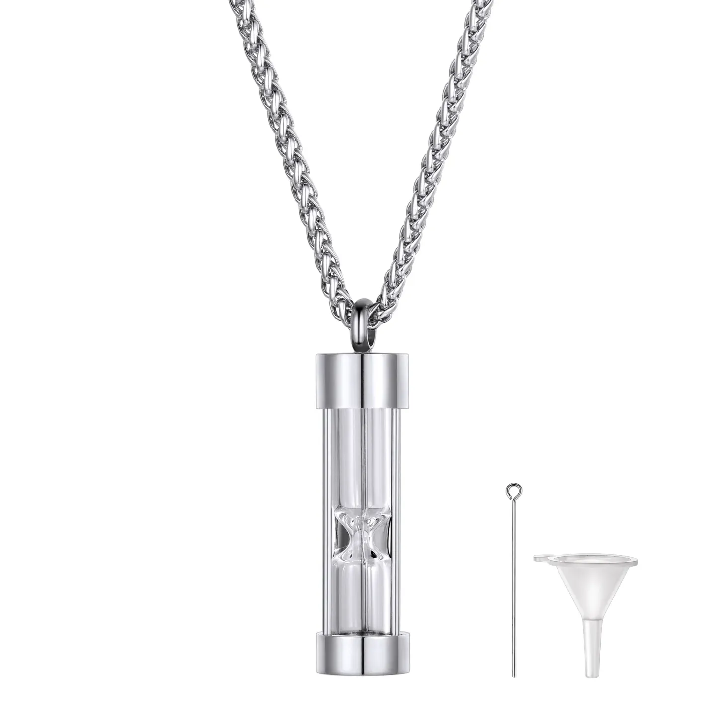 Collier Pendentif Urne pour Cendres en Acier Inoxydable  Argenté