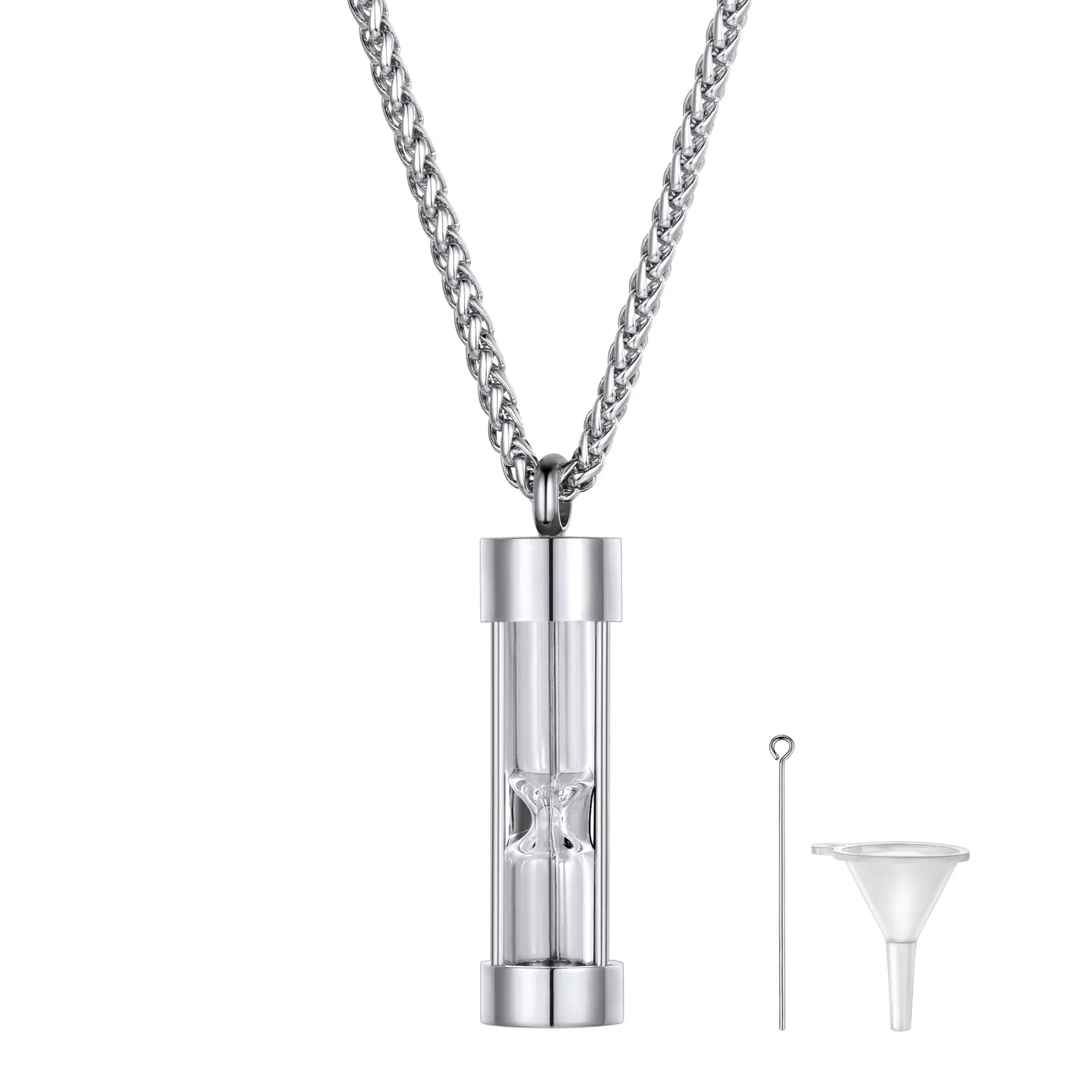 Collier Pendentif Urne pour Cendres en Acier Inoxydable  Argenté