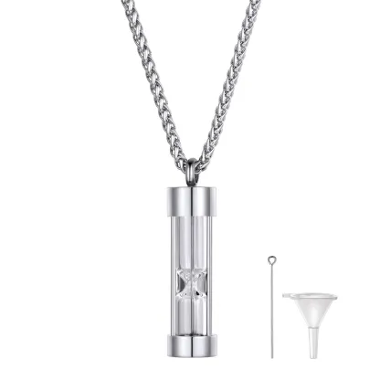 Collier Pendentif Urne pour Cendres en Acier Inoxydable  Argenté