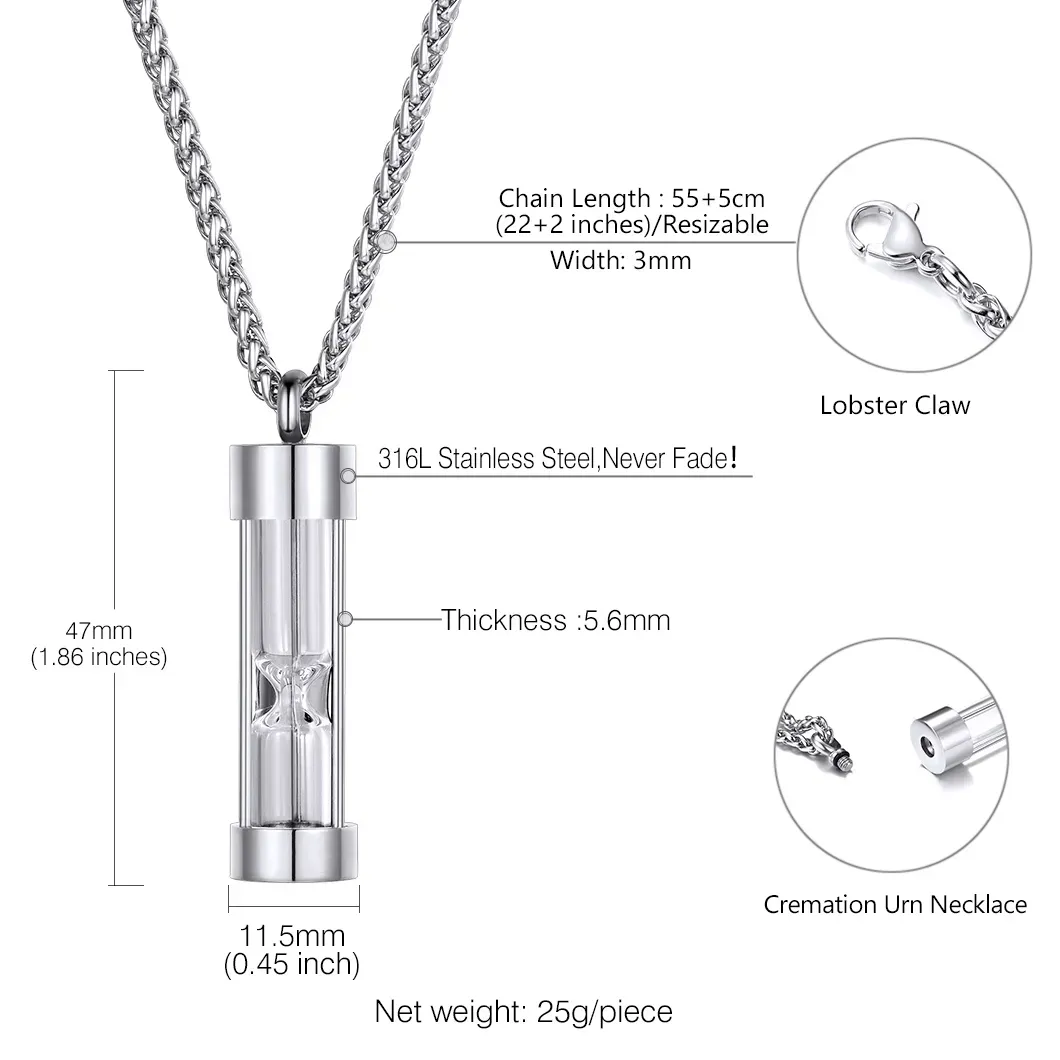 Collier Pendentif Urne pour Cendres en Acier Inoxydable  Taille