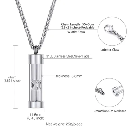 Collier Pendentif Urne pour Cendres en Acier Inoxydable  Taille
