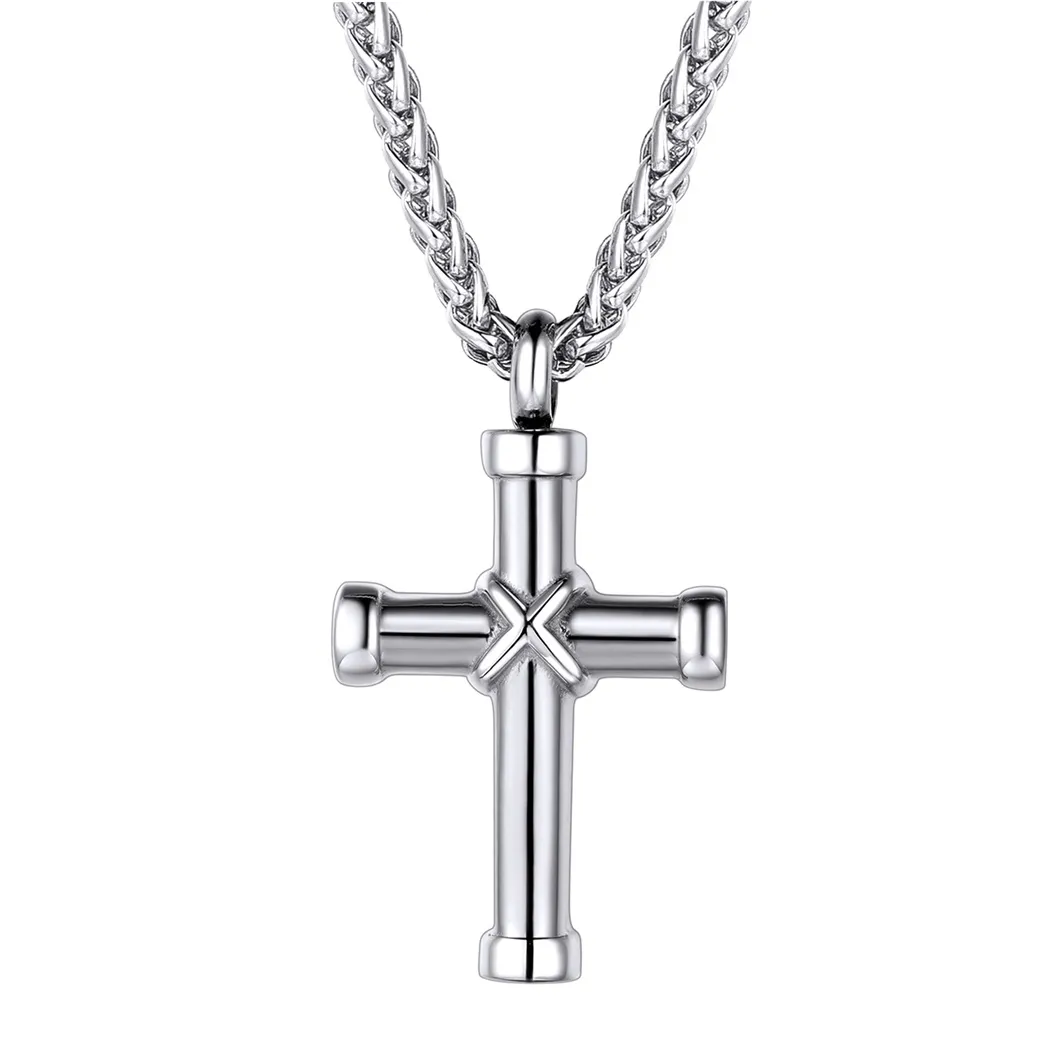 Collier Urne Croix pour Cendres et Pendentif Commémoratif Gravé Argenté