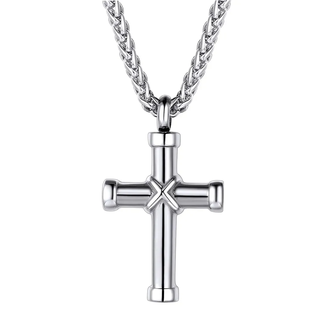 Collier Urne Croix pour Cendres et Pendentif Commémoratif Gravé Argenté