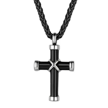 Collier Urne Croix pour Cendres et Pendentif Commémoratif Gravé Noir