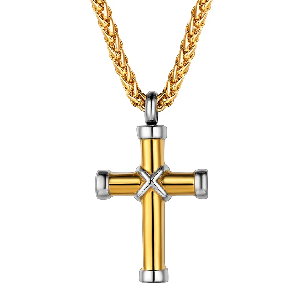 Collier Urne Croix pour Cendres et Pendentif Commémoratif Gravé Or