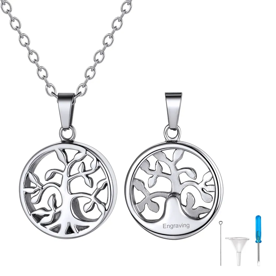 Collier Urne Personnalisé avec Gravure Pendentif Arbre de Vie 