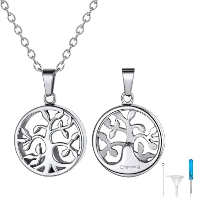 Collier Urne Personnalisé avec Gravure Pendentif Arbre de Vie 