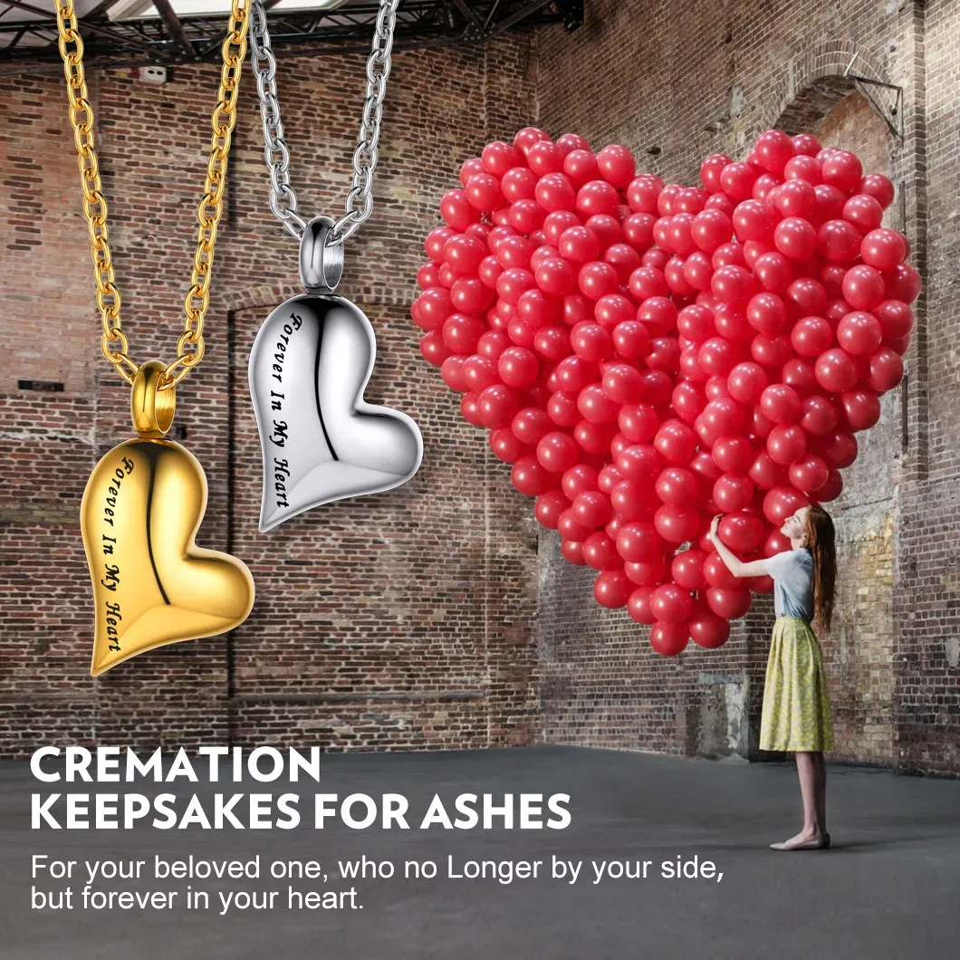 Collier Urne Crémation Personnalisé  Cœur Gravé pour Cendres Cadeau