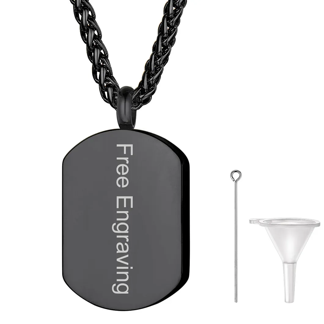 Collier Urne Commémoratif Gravé pour Cendres Bijoux Funéraires Noir