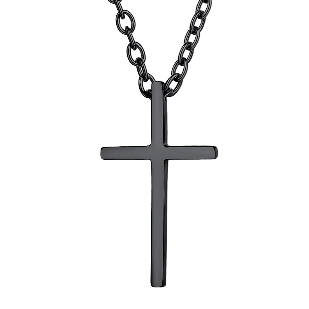Collier Croix Classique en Acier Inoxydable Homme Noir