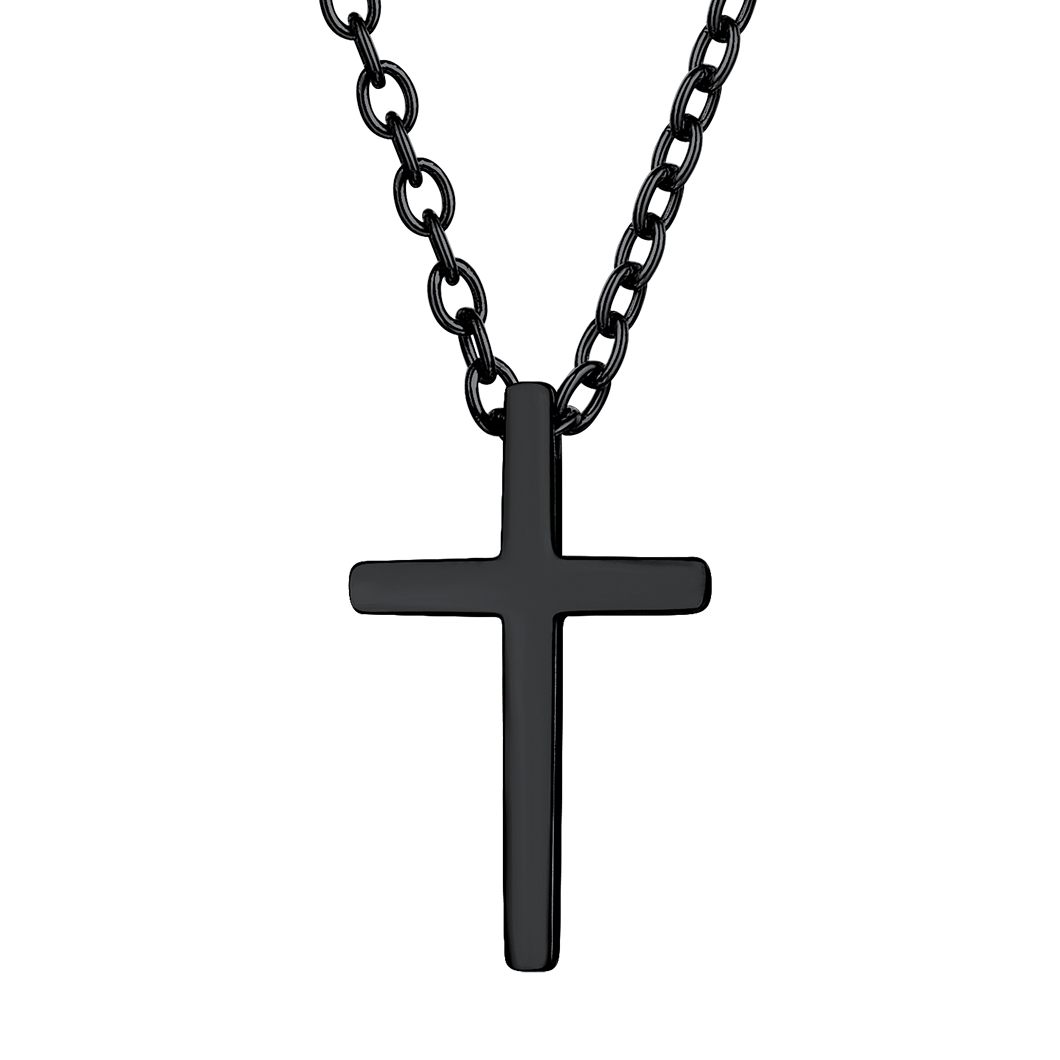 Collier Croix Classique en Acier Inoxydable Noir Femme 