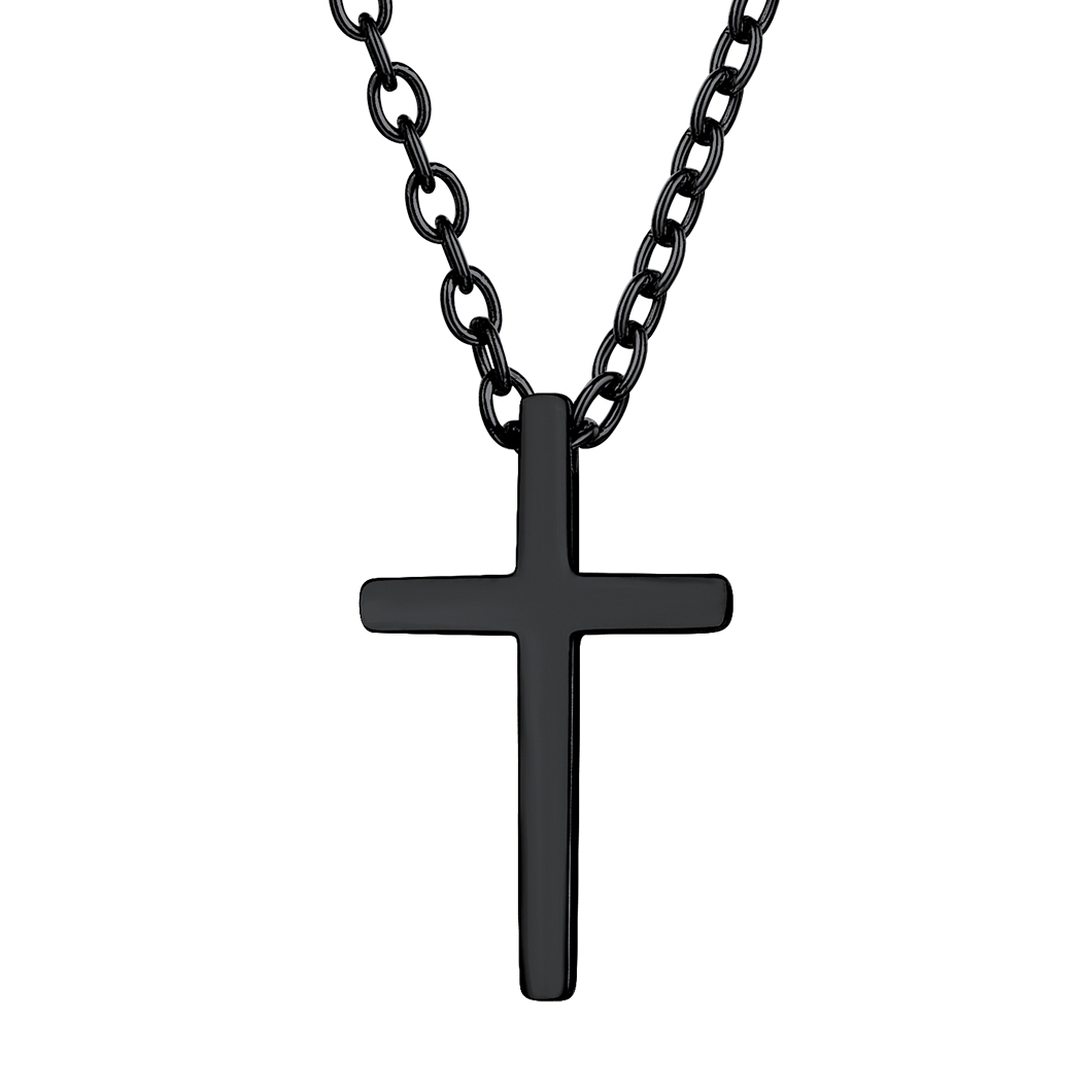 Collier Croix Classique en Acier Inoxydable Noir Femme 