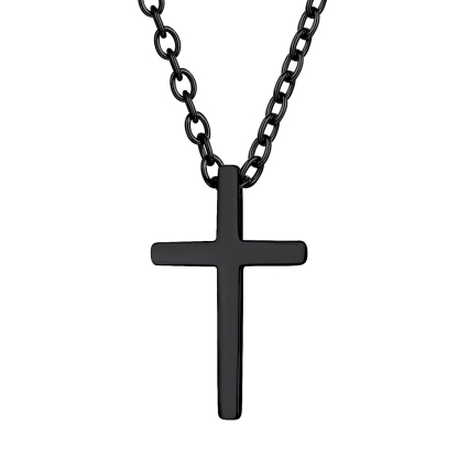 Collier Croix Classique en Acier Inoxydable Noir Femme 