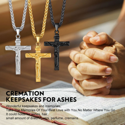 Bijou Commémoratif Collier Croix Jésus Urne Funéraire et 
