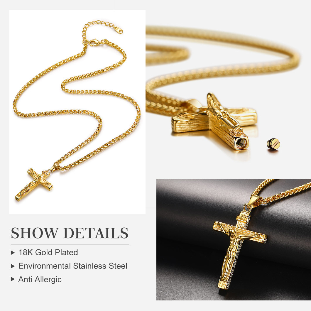 Collier Croix Jésus Urne Funéraire et Bijou Commémoratif Détail