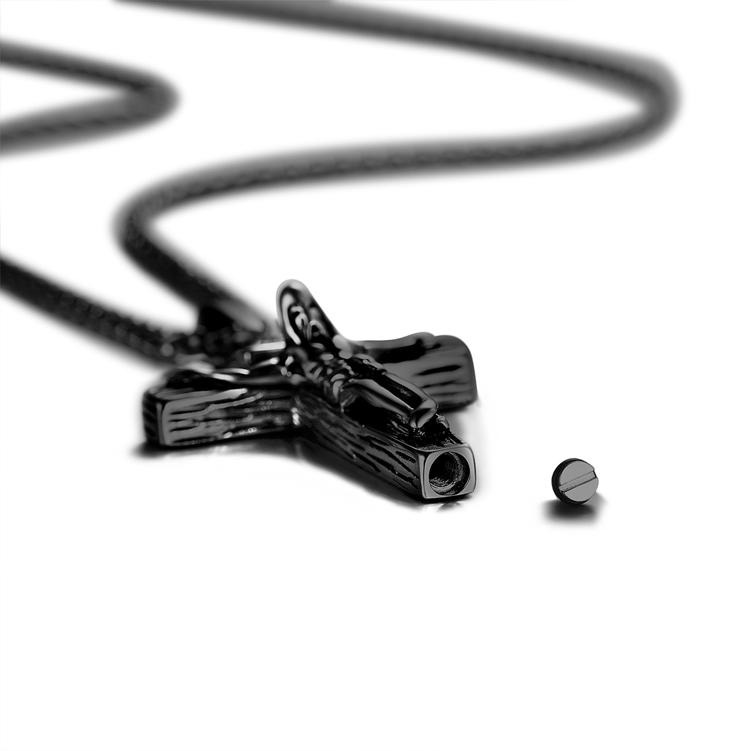 Pendentif Croix Jésus Urne Funéraire pour Cendres