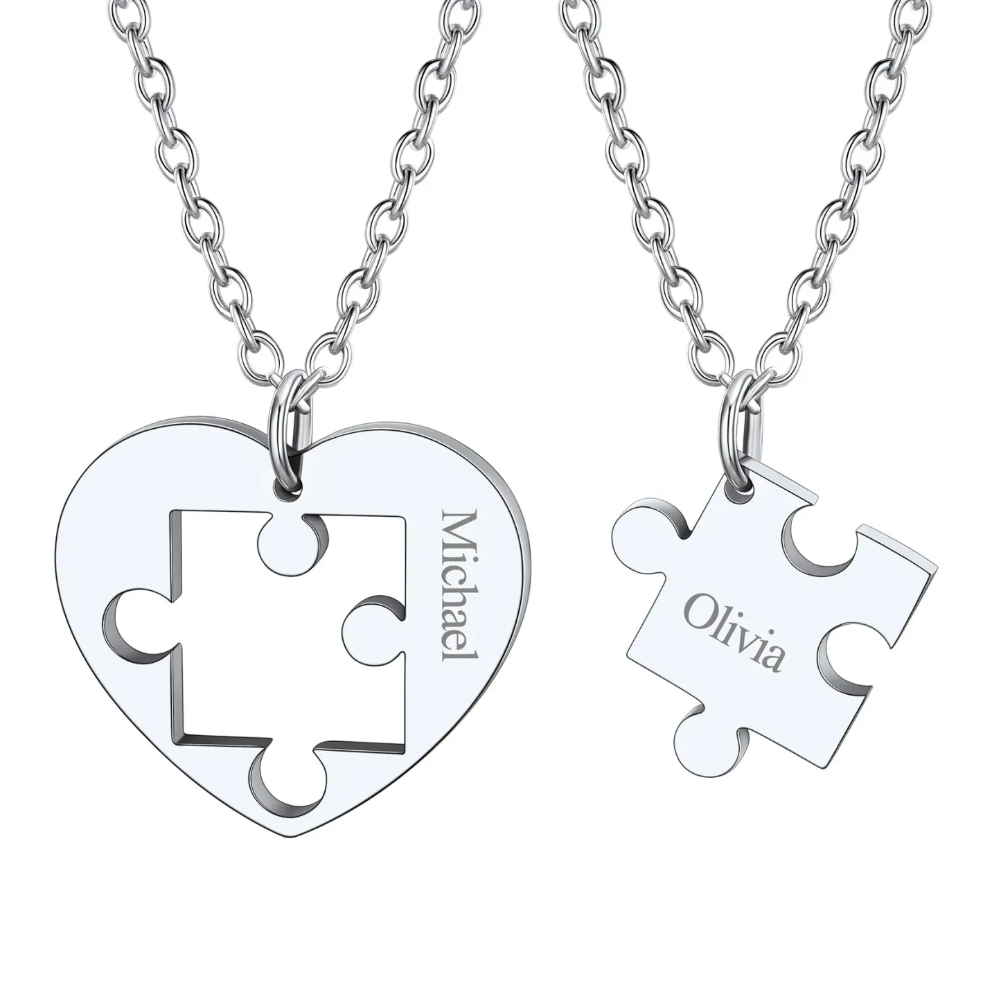 Colliers Personnalisés Pièces de Puzzle Assortis pour Couple Argenté