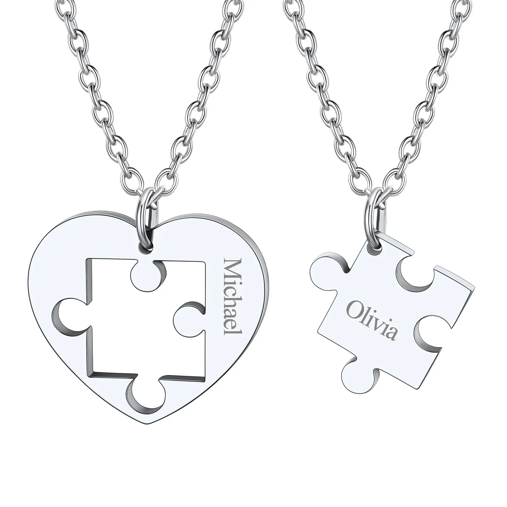 Colliers Personnalisés Pièces de Puzzle Assortis pour Couple Argenté
