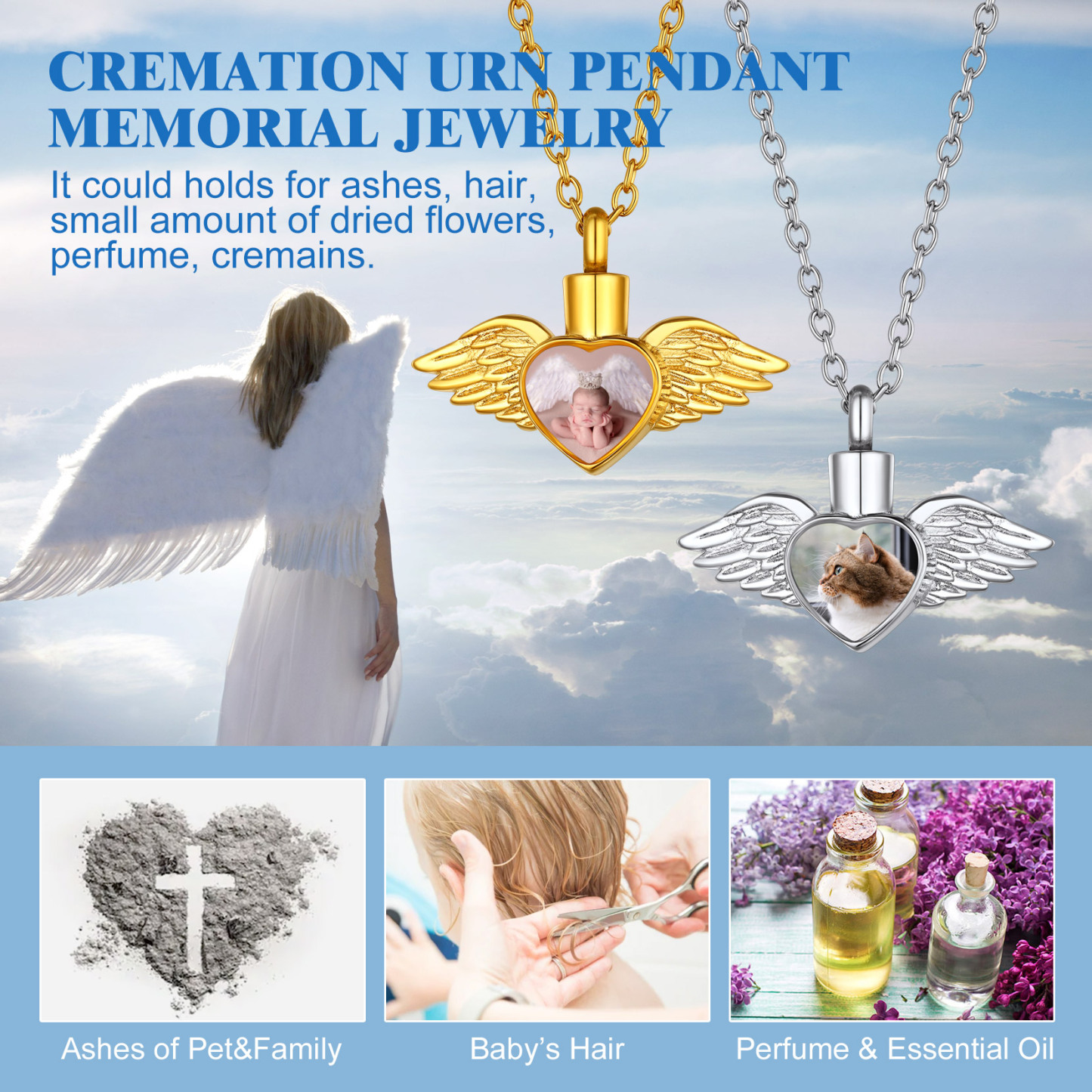 Collier Urne Photo Personnalisé pour Cendres pour Homme et Femme Commémoration