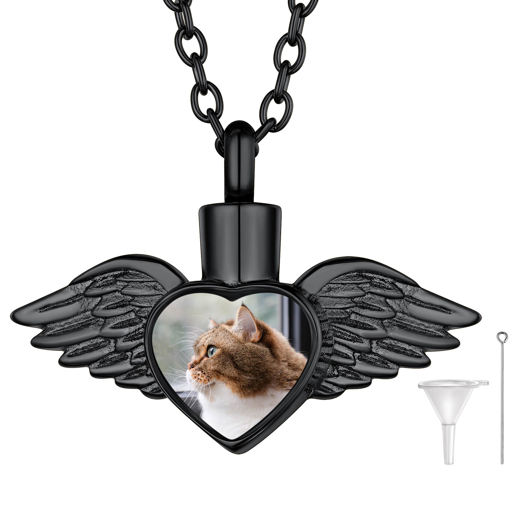 Collier Urne Photo Personnalisé pour Cendres pour Homme et Femme Noir