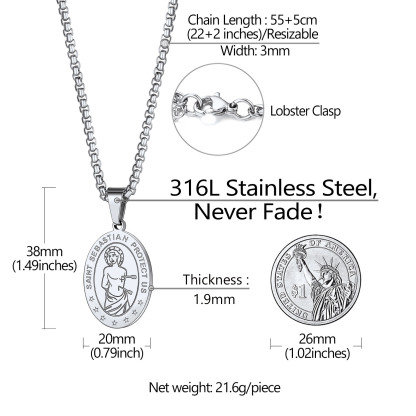 Collier Saint Sébastien Personnalisé avec Gravure de Nom Taille