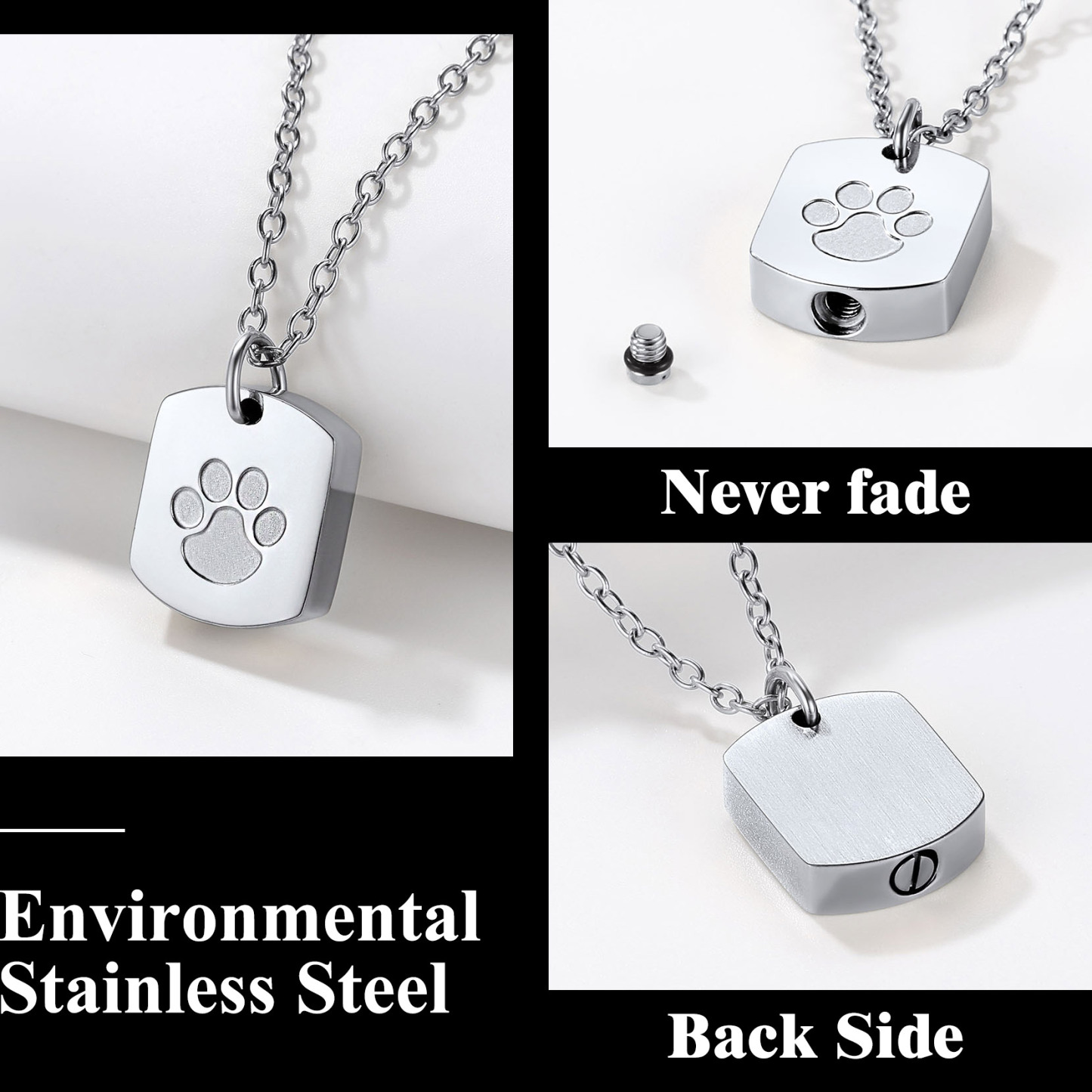 Collier Urne Crémation Commémoration Patte de Chien Acier inoxydable