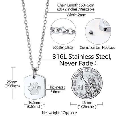 Collier Urne Crémation Commémoration Patte de Chien Taille