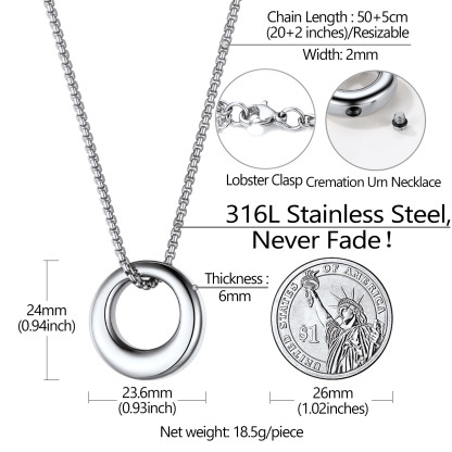 Collier Médaillon Urne Funéraire pour Cendres Taille