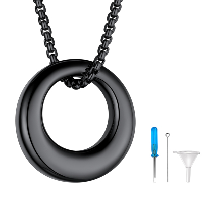 Collier Médaillon Urne Funéraire pour Cendres Noir