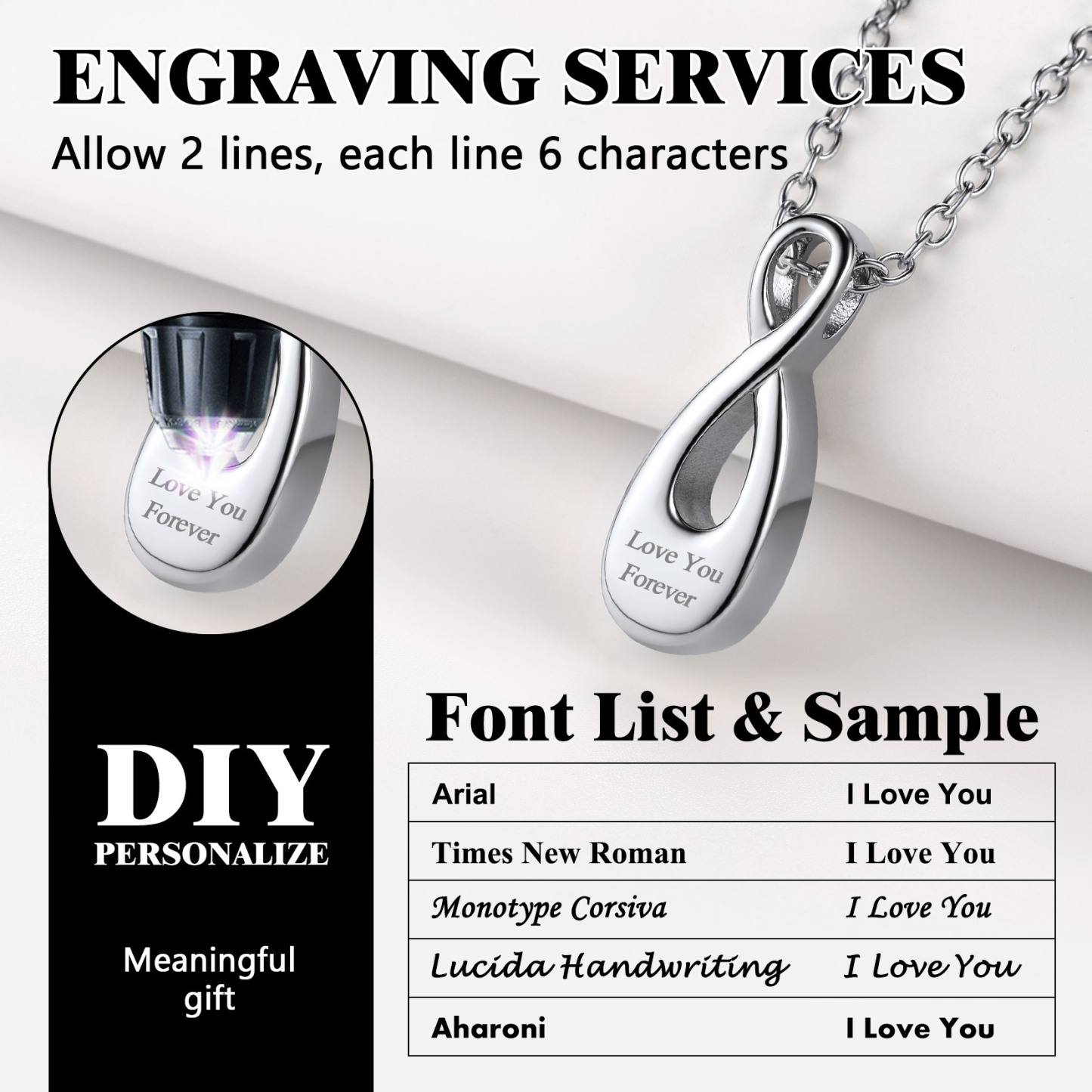 Collier Infini Personnalisé pour Cendres avec Gravure Police