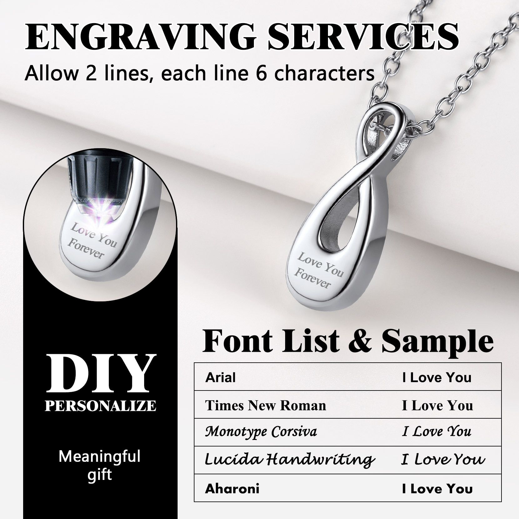 Collier Infini Personnalisé pour Cendres avec Gravure Police