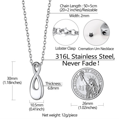 Collier Infini Personnalisé pour Cendres avec Gravure Taille