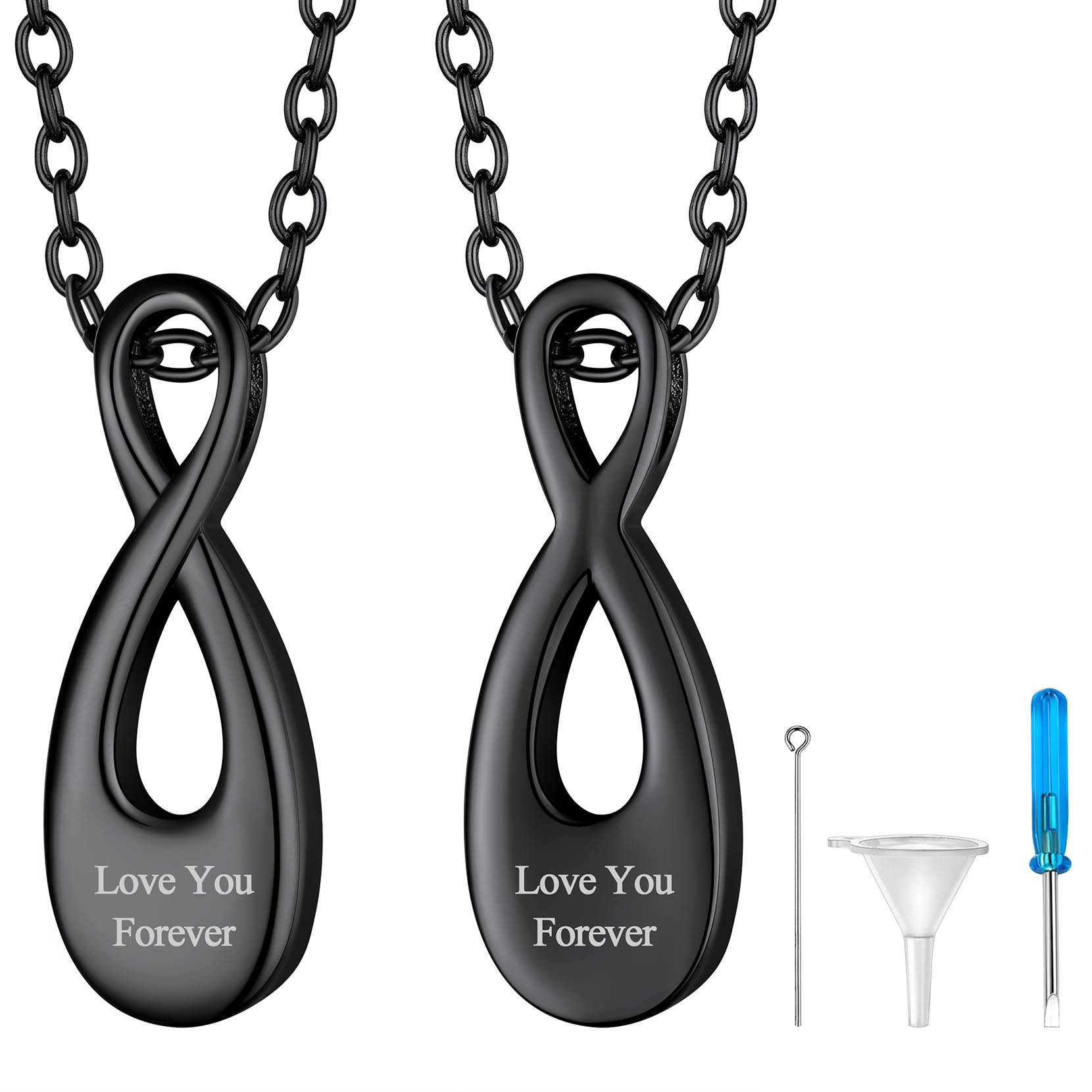 Collier Infini Personnalisé pour Cendres avec Gravure Noir