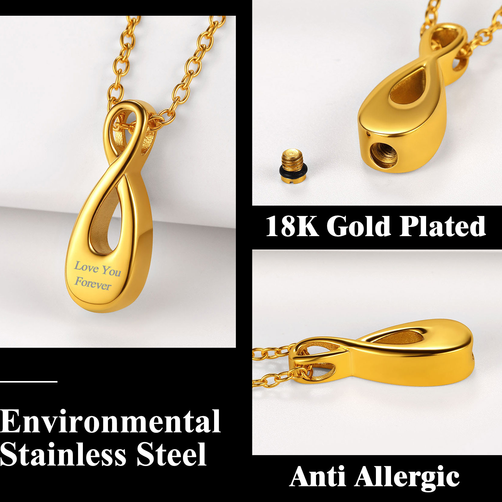 Collier Infini Personnalisé pour Cendres avec Gravure Détail