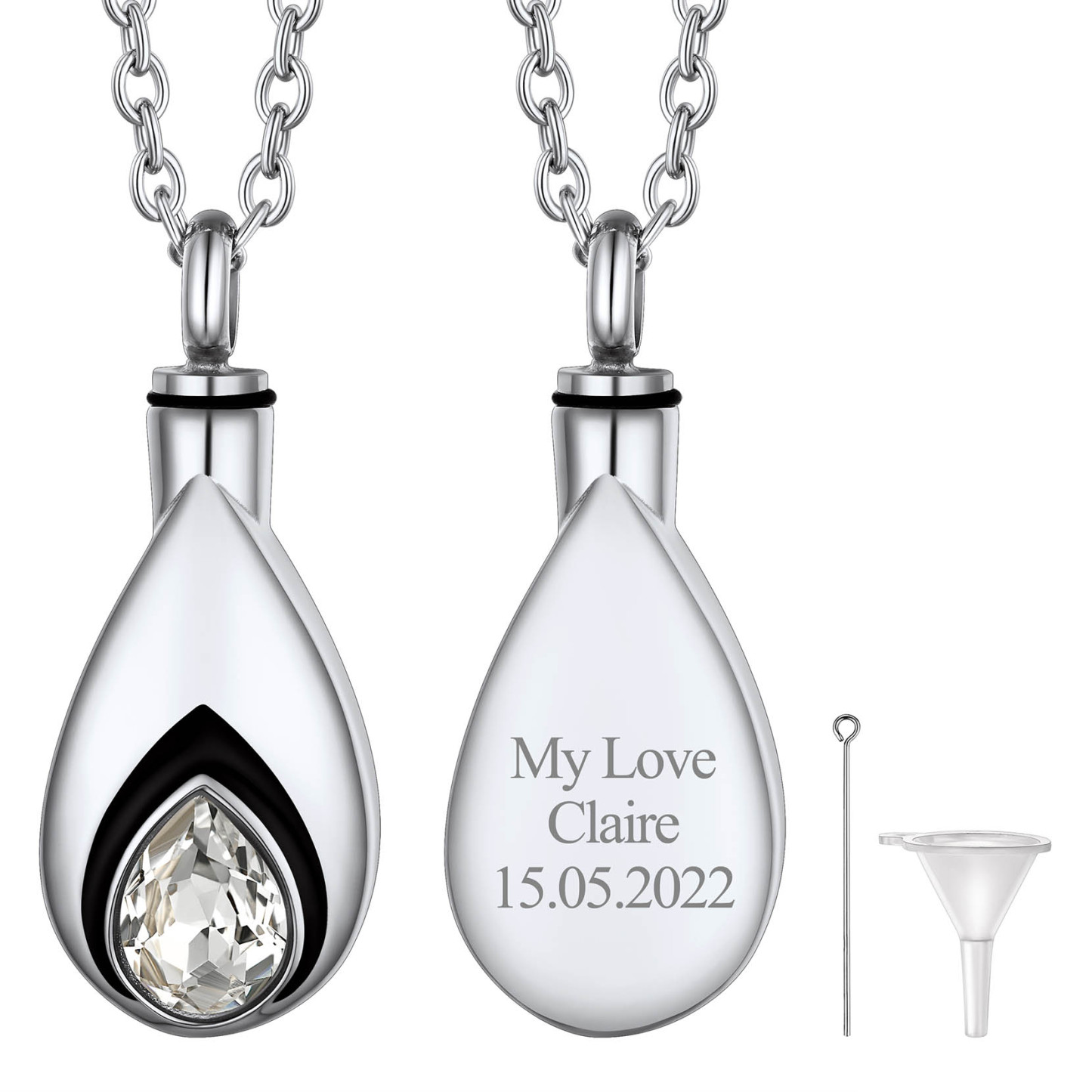 Collier Urne Personnalisé avec Pierre de Naissance pour Cendres Avril - Diament