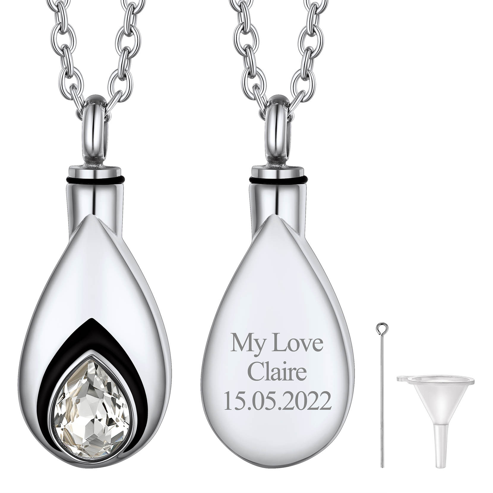 Collier Urne Personnalisé avec Pierre de Naissance pour Cendres Avril - Diament