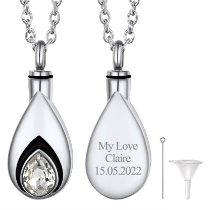 Collier Urne Personnalisé avec Pierre de Naissance pour Cendres Avril - Diament