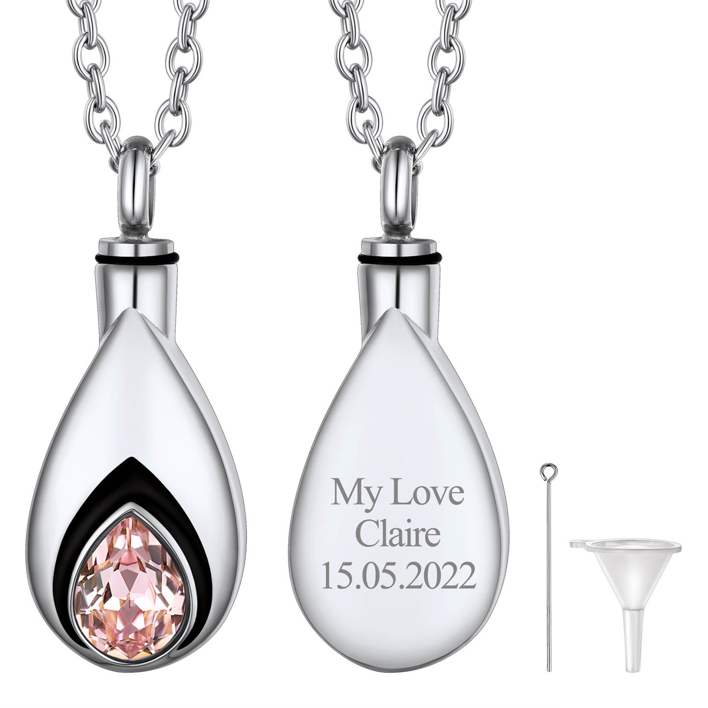 Collier Urne Personnalisé avec Pierre de Naissance pour Cendres Octobre - Tourmaline