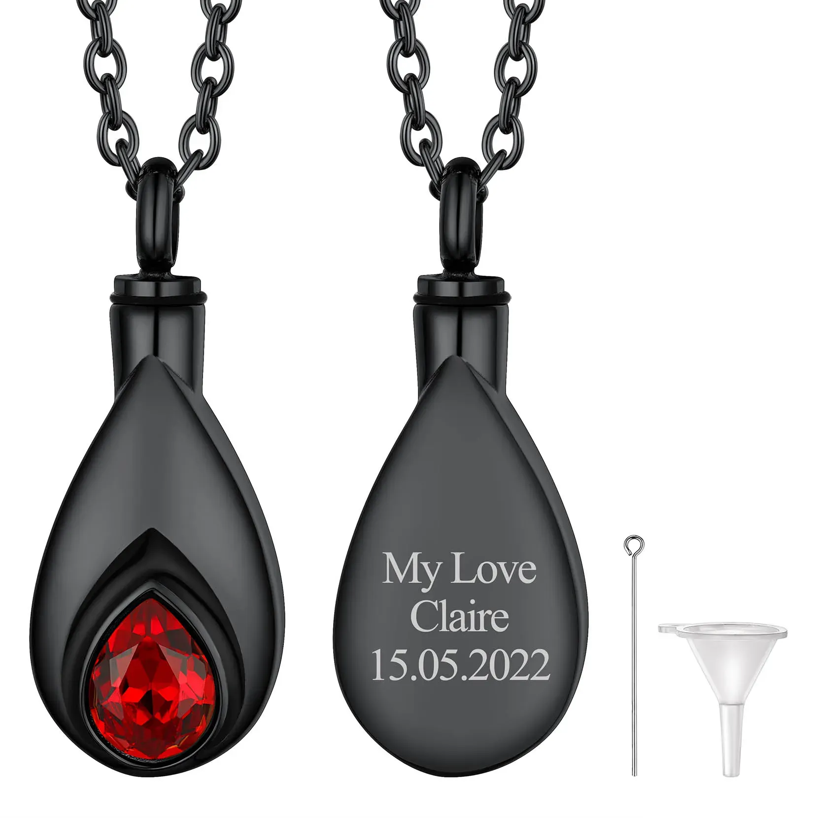 Collier Urne Personnalisé avec Pierre de Naissance Janvier - Grenat