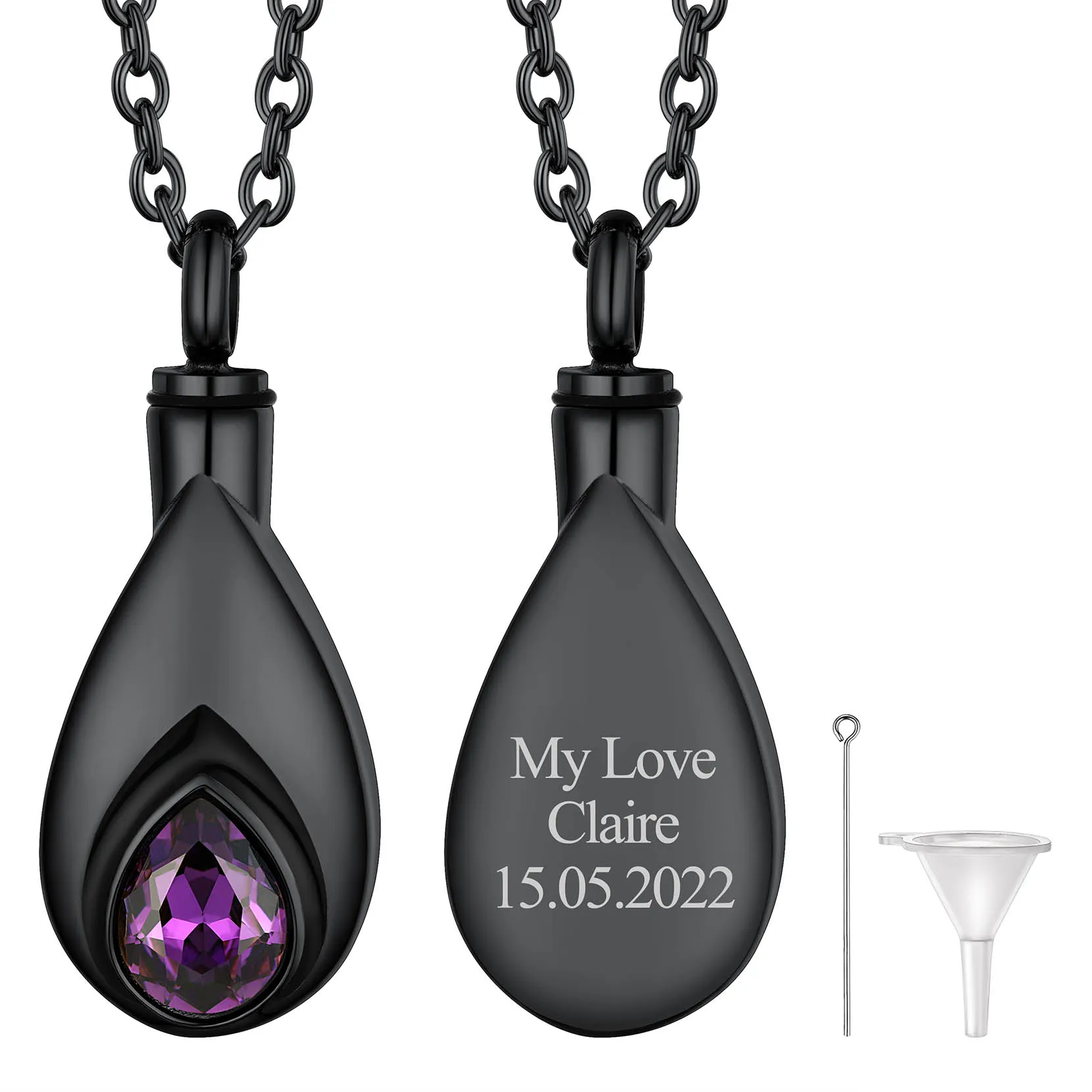 Collier Urne Personnalisé avec Pierre de Naissance Février - Améthyste