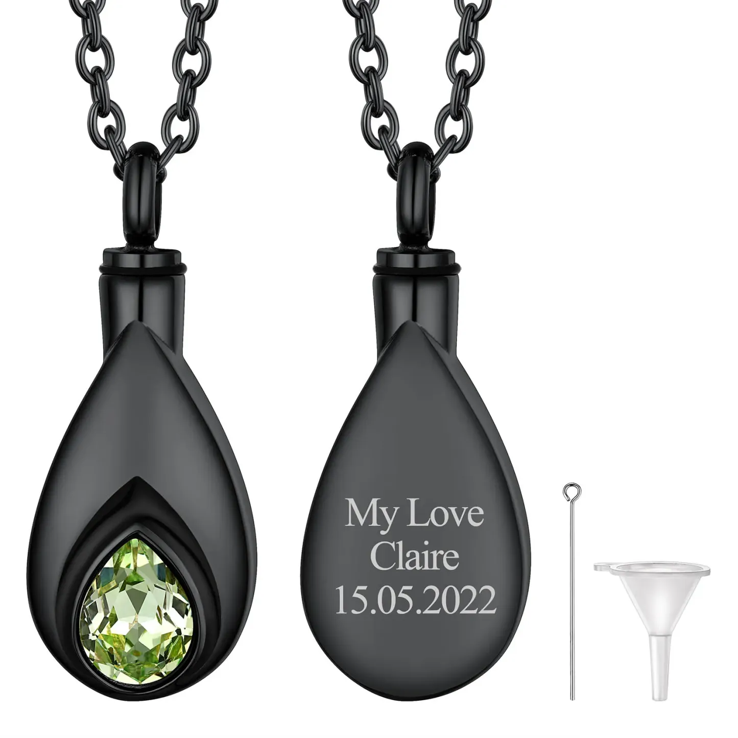 Collier Urne Personnalisé avec Pierre de Naissance Août - Péridot